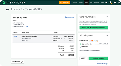 View of Invoice Details Page Within Dispatcher.com.