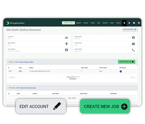 Account Management Desktop Screenshot to Edit Accounts and Create New Jobs.