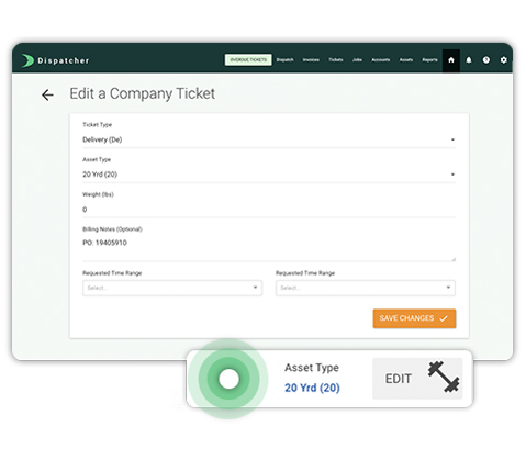 Desktop Screenshot View of Editing a Company Ticket.