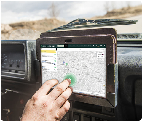 Tablet View of Routing a Dumpster Delivery