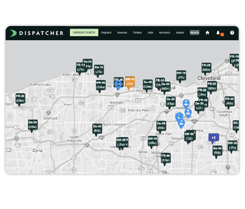 Map View of Driver and Dumpster Locations With GPS Tracking.