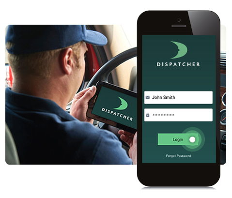 Truck driver using the Dispatcher app on his phone. 