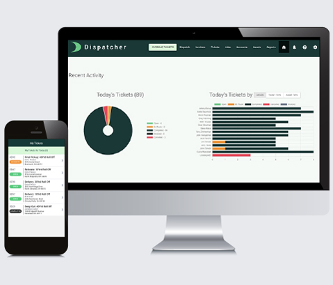 Preview on desktop and mobile devices of new Dispatcher reporting design. 