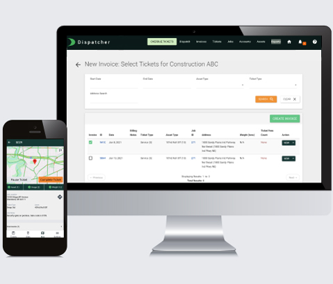 Preview display of the Dispatcher software integration with Quickbooks on desktop and mobile. 